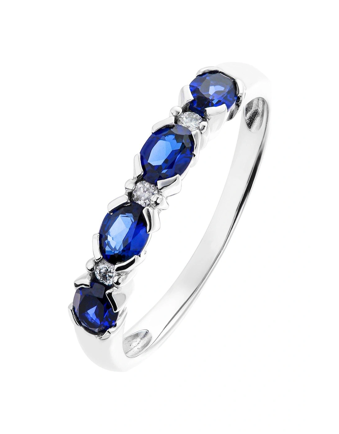 9ct White Gold Created Sapphire & Diamond Half Eternity Ring, 2 of 1