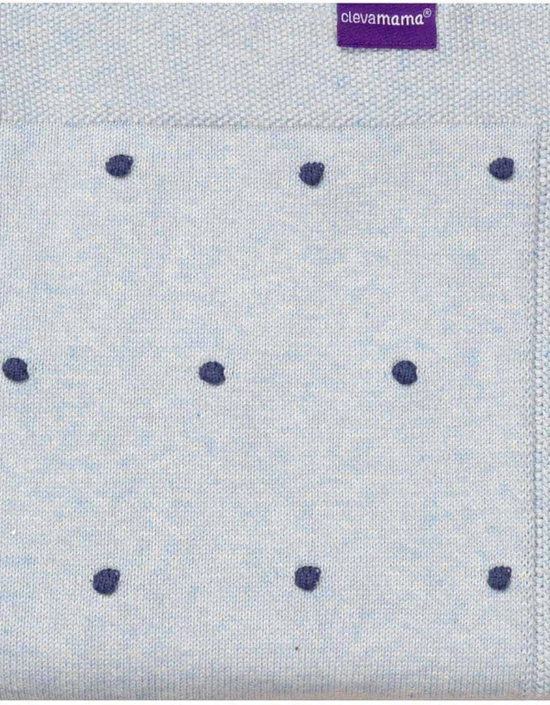 Knitted Pom Pom Baby Blanket -  Cotton 80 x 100 cm - Blue