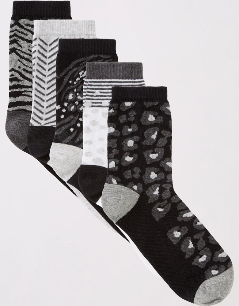 5 Pack Printed Ankle Socks - Multi