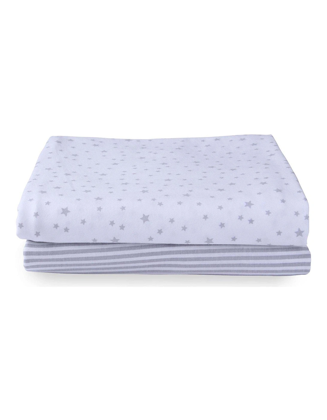 Pack of 2 Printed Fitted Moses Sheets - Grey Stars & Stripes