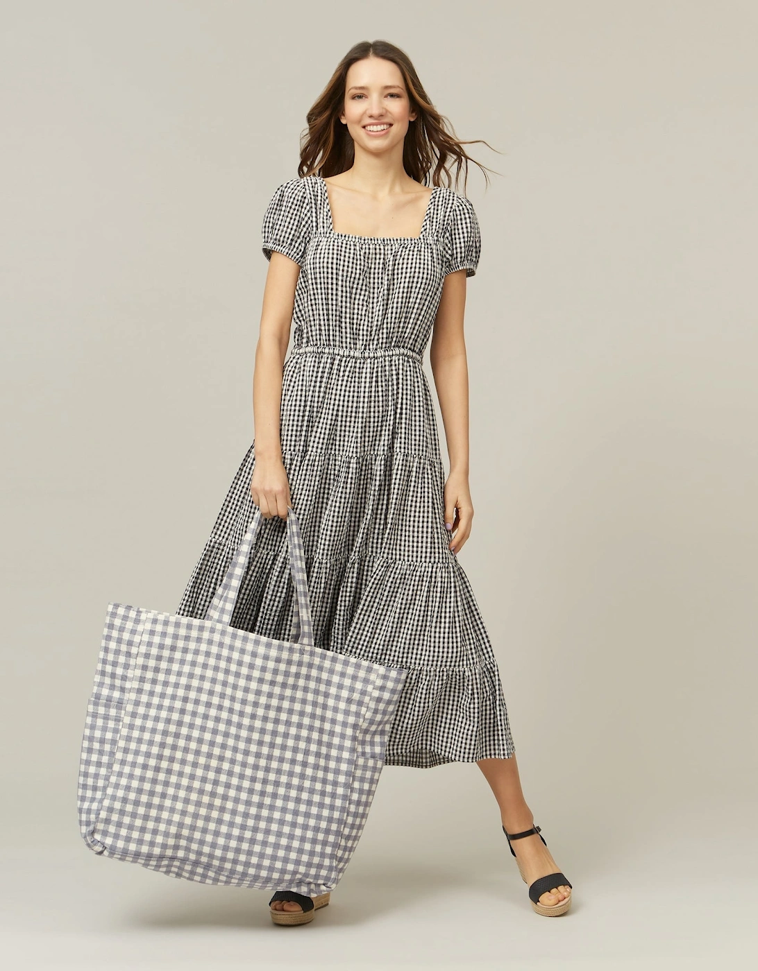GINGHAM SHOPPER - GREY