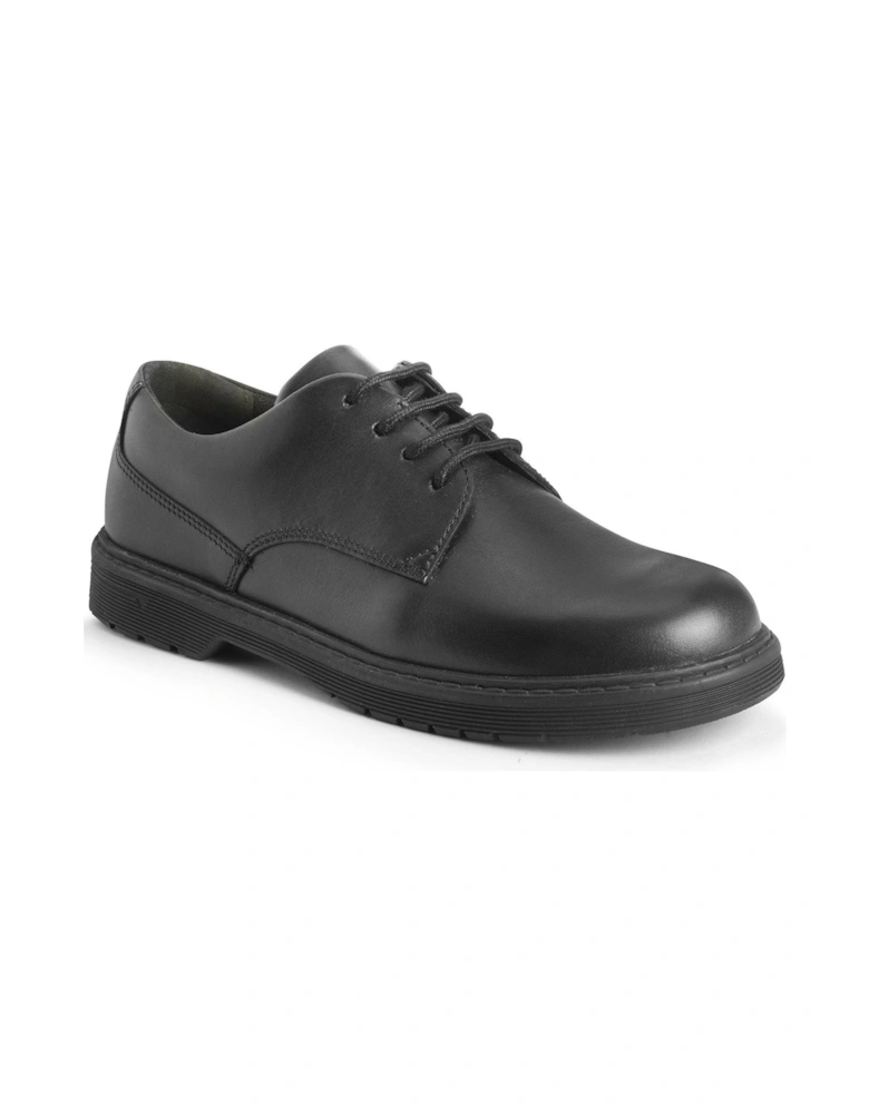 Glitch Black Leather Lace Up School Shoe