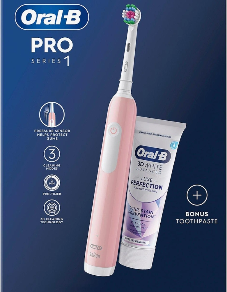 Oral-B Pro 1 3D White Pink + 3DW Luxe Paste