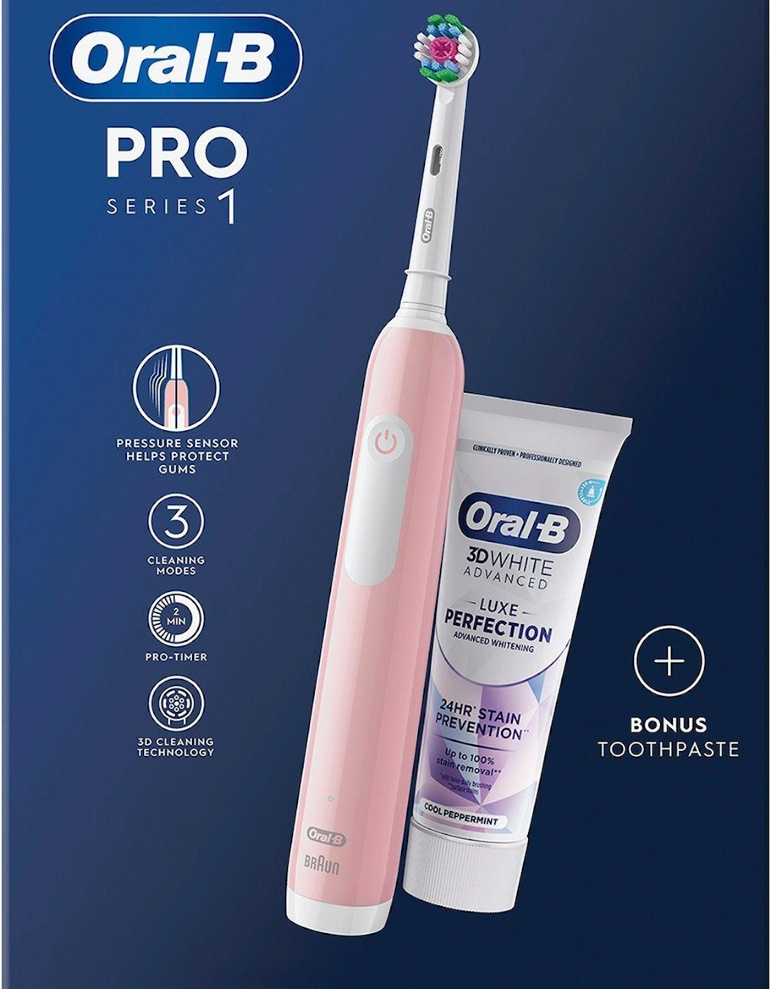 Oral-B Pro 1 3D White Pink + 3DW Luxe Paste, 2 of 1