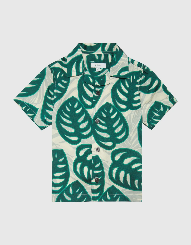 Cuban Collar Monster Leaf Print Shirt