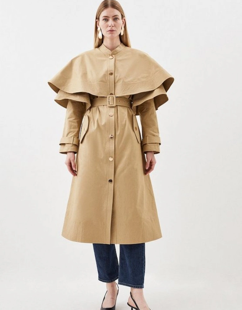 Layered Storm Flap Belted Trench Coat