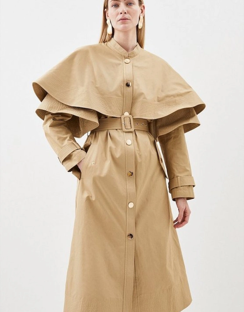 Layered Storm Flap Belted Trench Coat