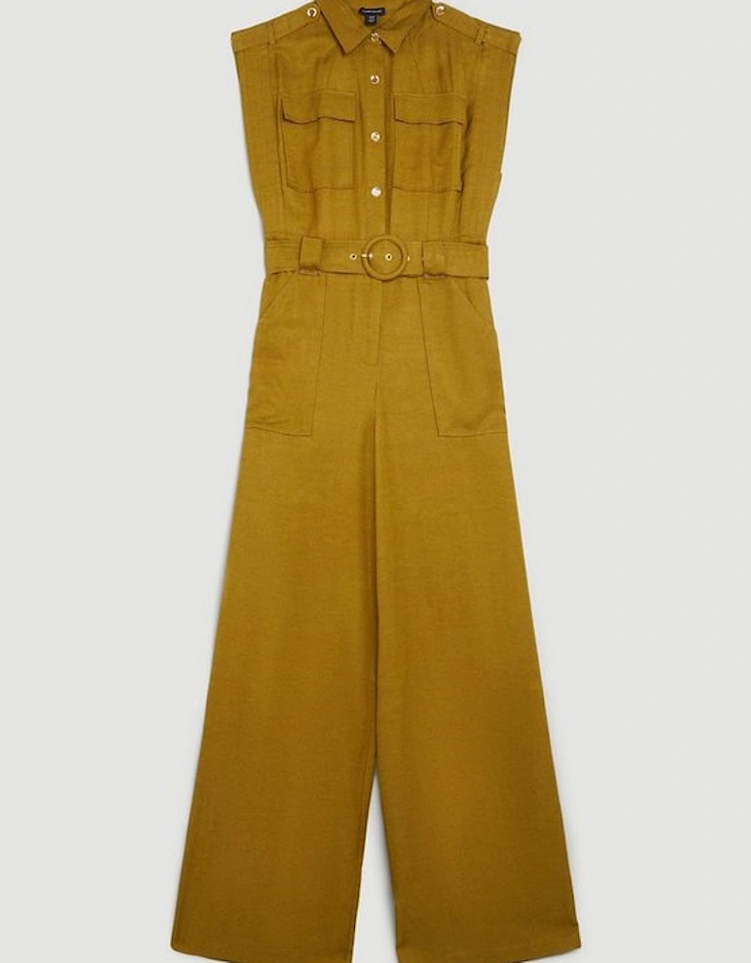 Tall Premium Linen Topstitch Belted Jumpsuit