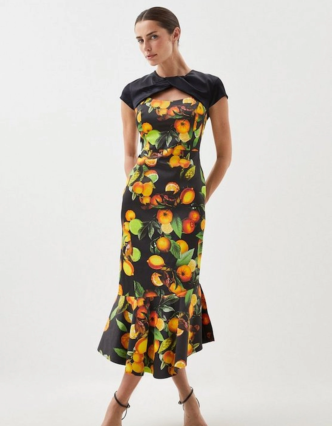 Italian Signature Stretch Citrus Contrast Midi Dress, 5 of 4