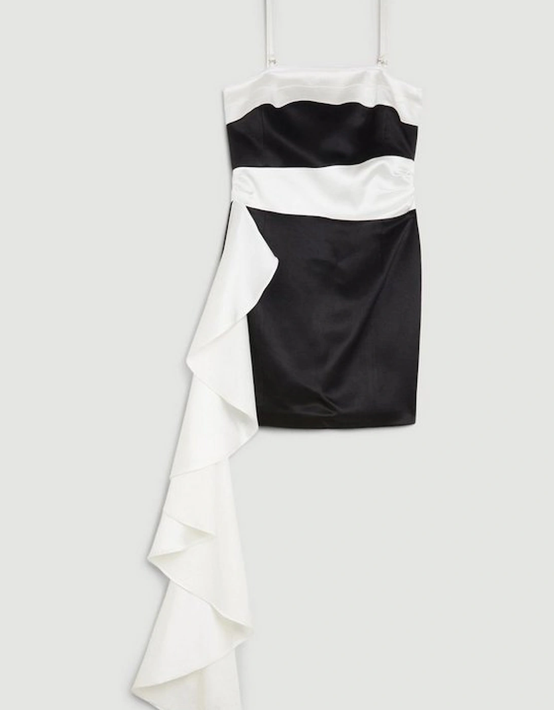 Italian Structured Satin Ruffle Drape Bandeau Mini Dress