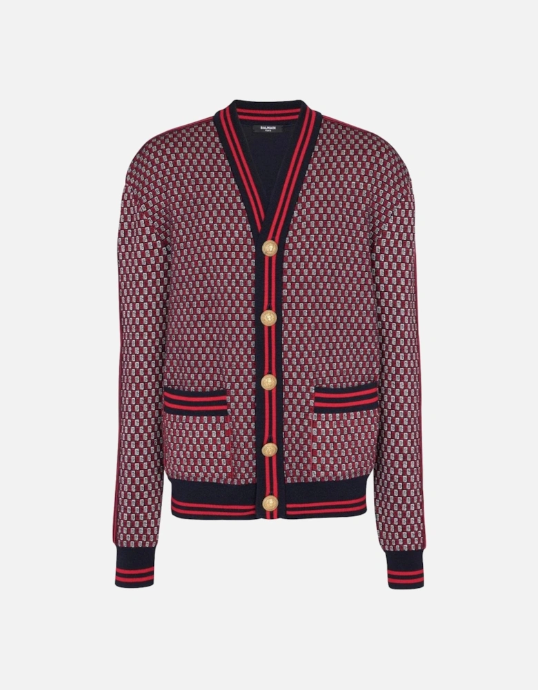 Monogram Check Wool Cardigan Red