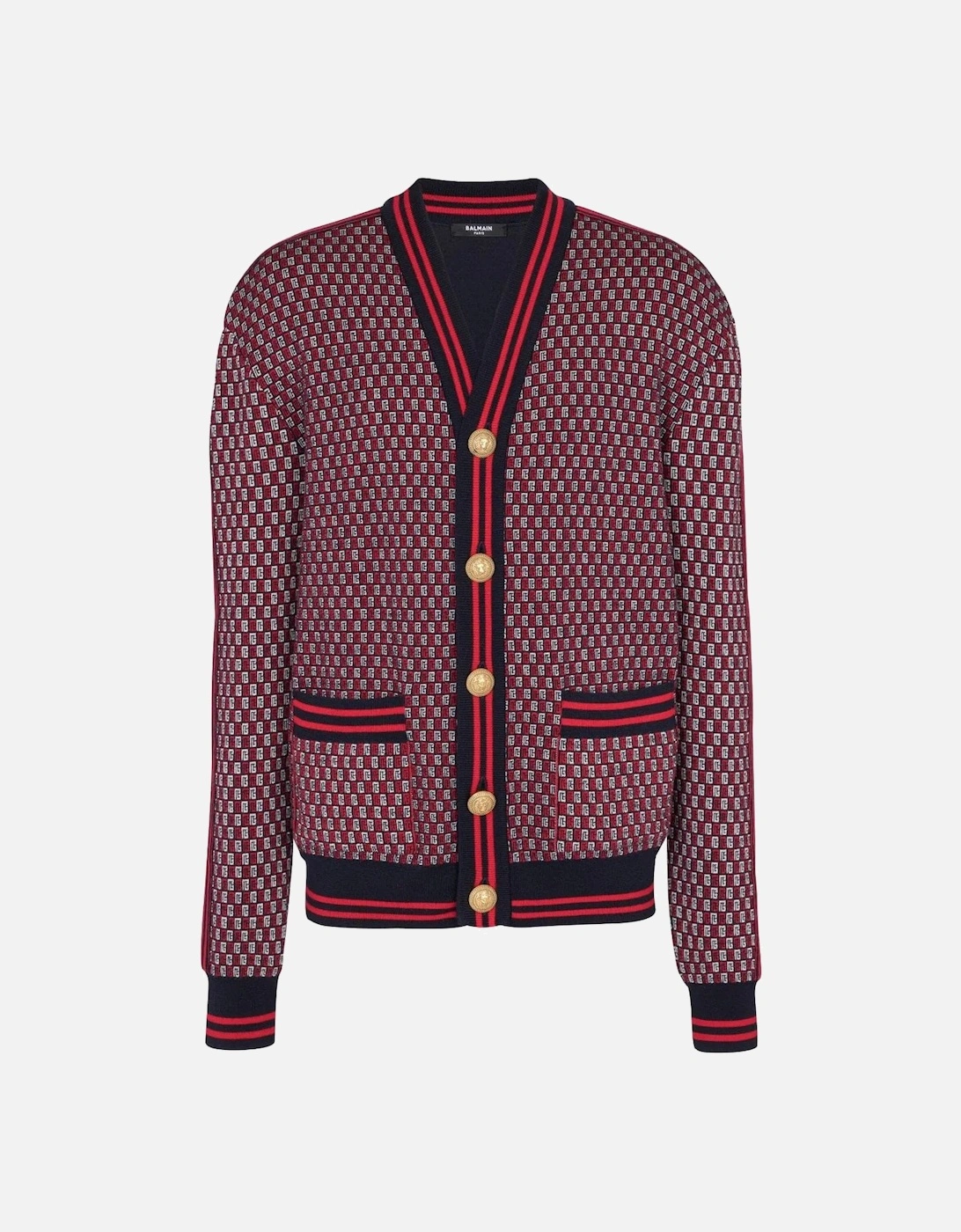 Monogram Check Wool Cardigan Red, 8 of 7