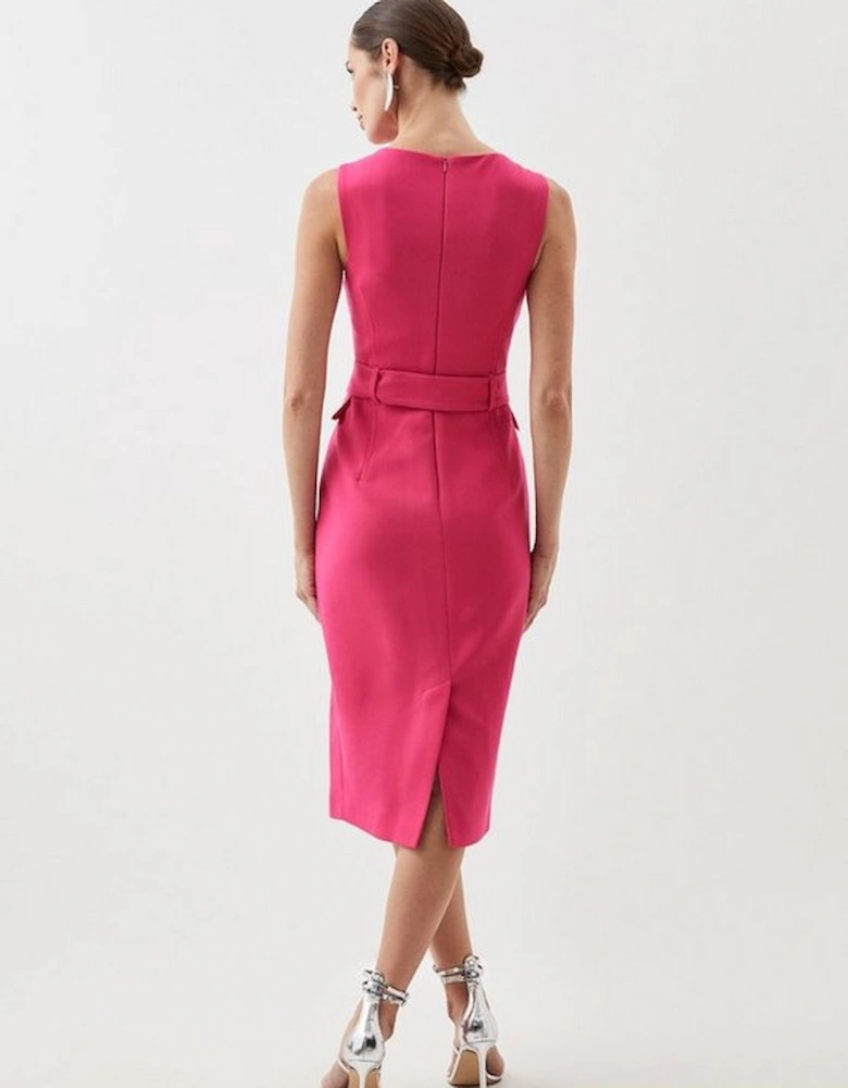 Compact Stretch Belted Pencil Dress
