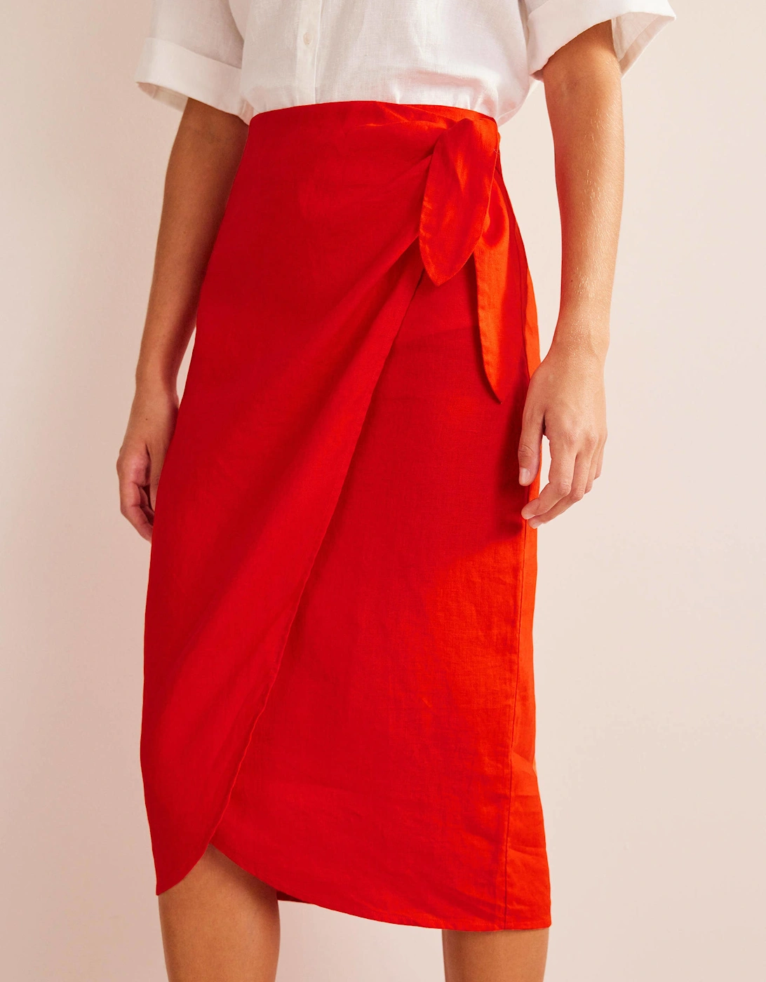 Wrap-Front Linen Midi Skirt