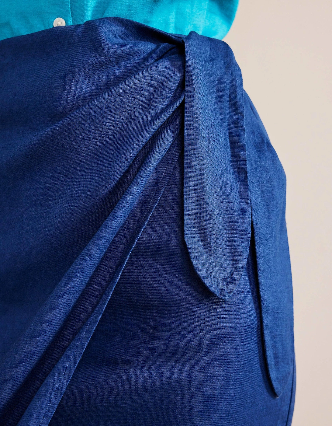 Wrap-Front Linen Midi Skirt