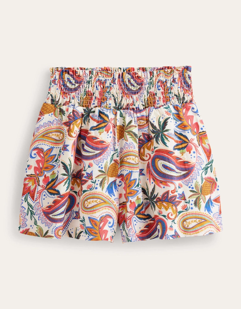 Linen Shirred Waist Shorts