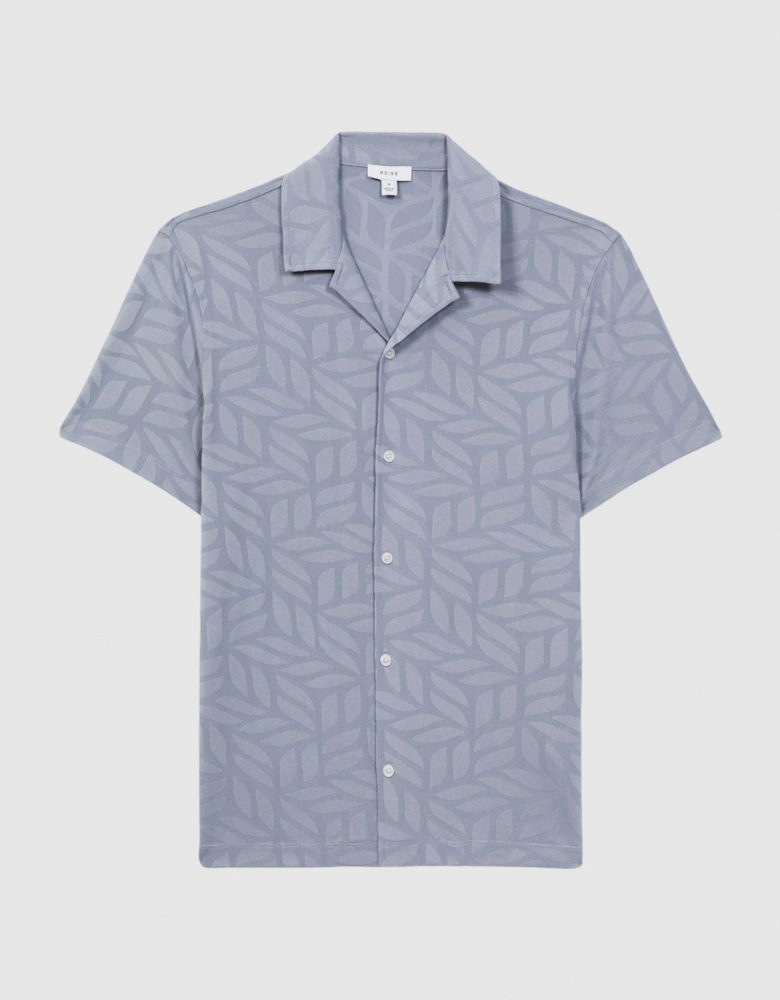 Jacquard Cuban Collar Button Through T-Shirt