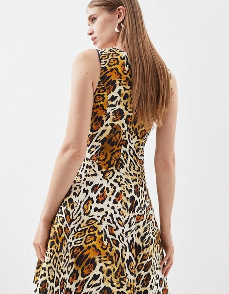 Leopard Print Cotton Sateen Skater Dress