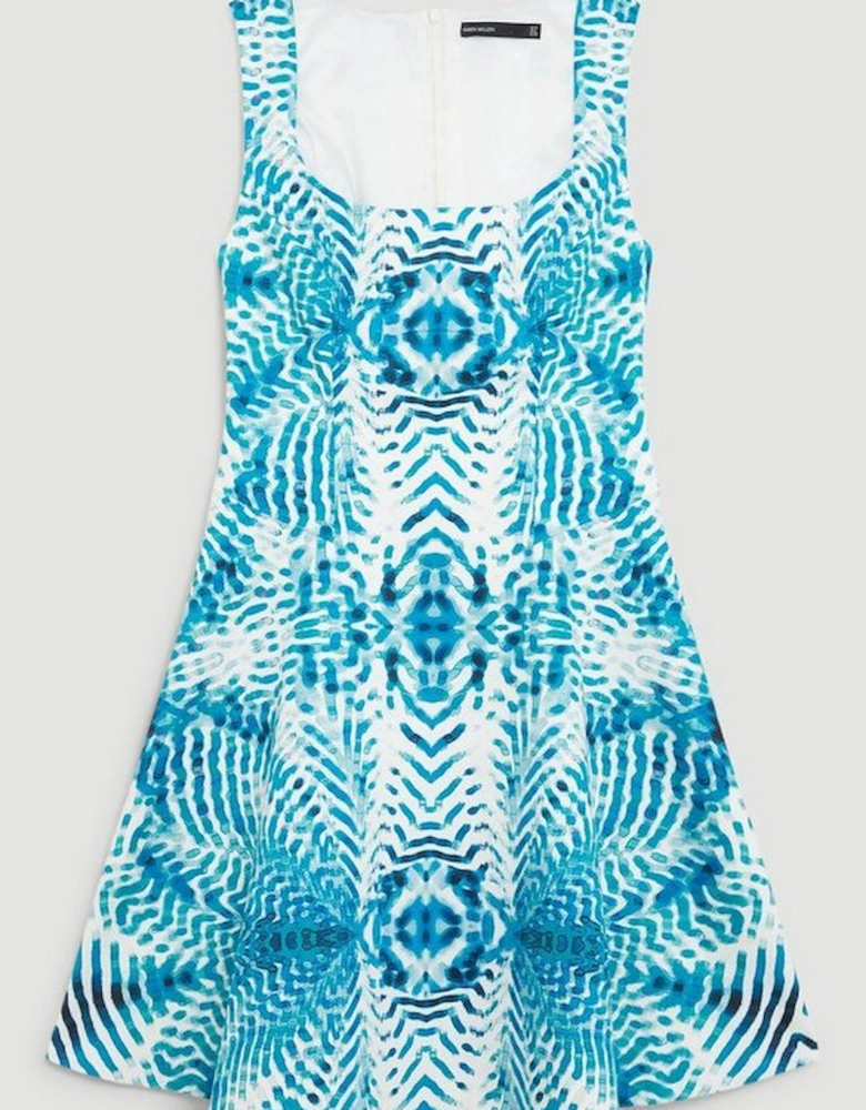 Mirrored Print Cotton Sateen Skater Dress