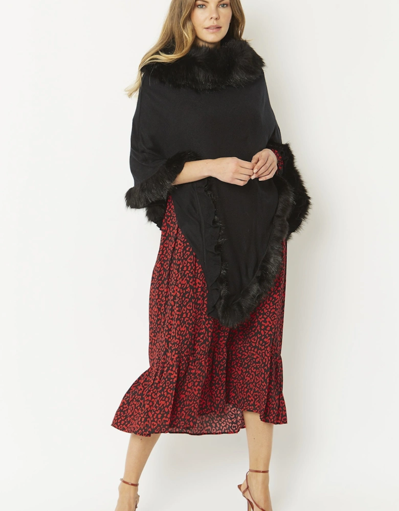 Black Faux Fur Poncho