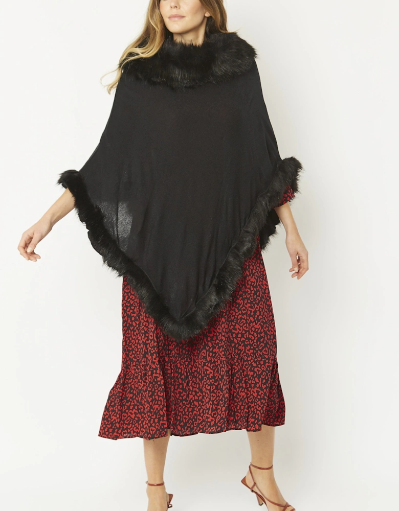 Black Faux Fur Poncho