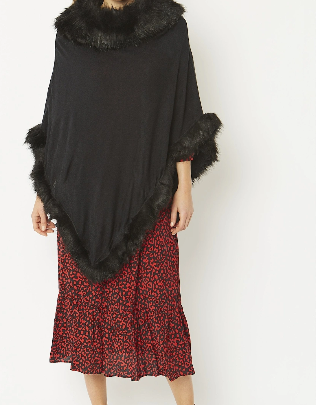 Black Faux Fur Poncho