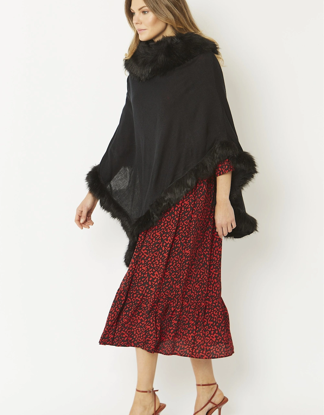 Black Faux Fur Poncho