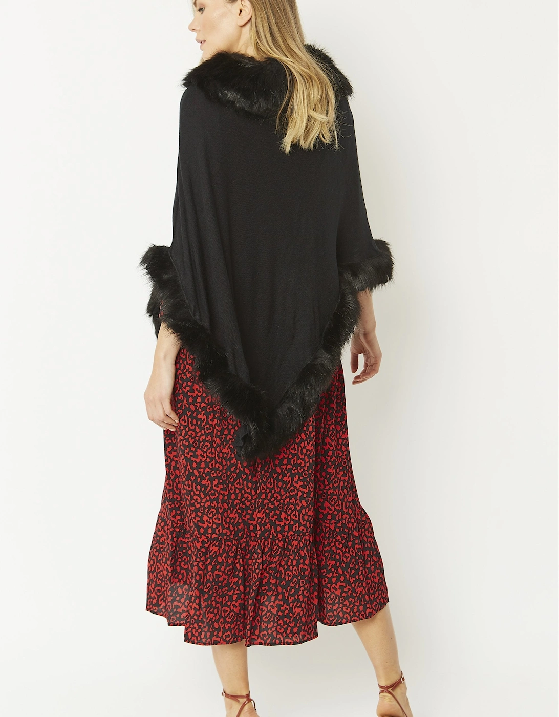 Black Faux Fur Poncho