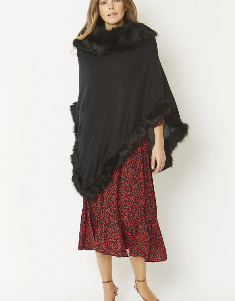 Black Faux Fur Poncho