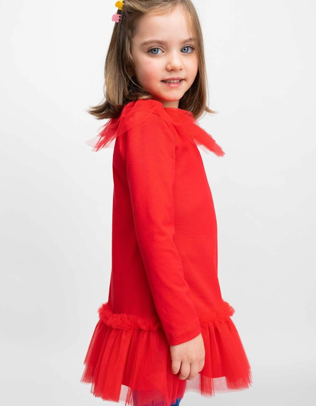 Red Tulle Collared Dress