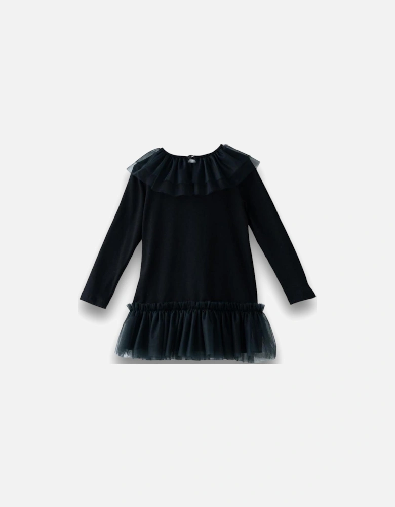 Black Tulle Collared Dress