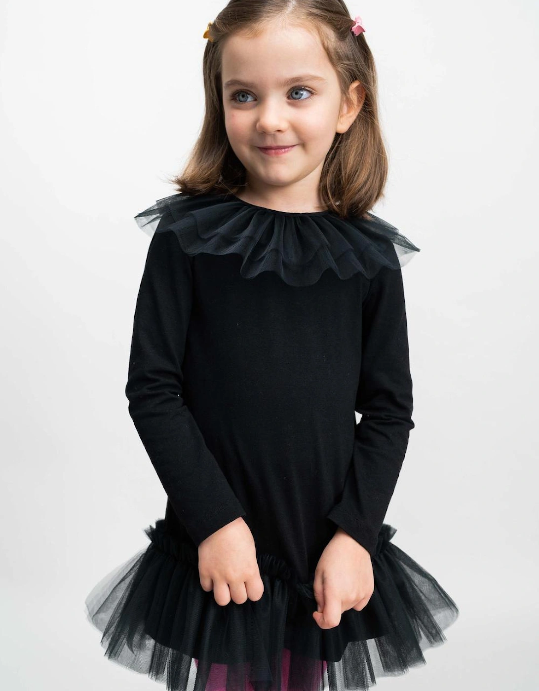 Black Tulle Collared Dress