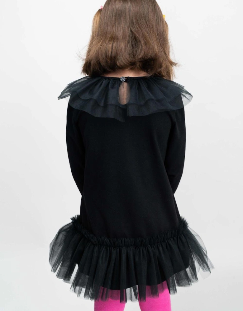 Black Tulle Collared Dress