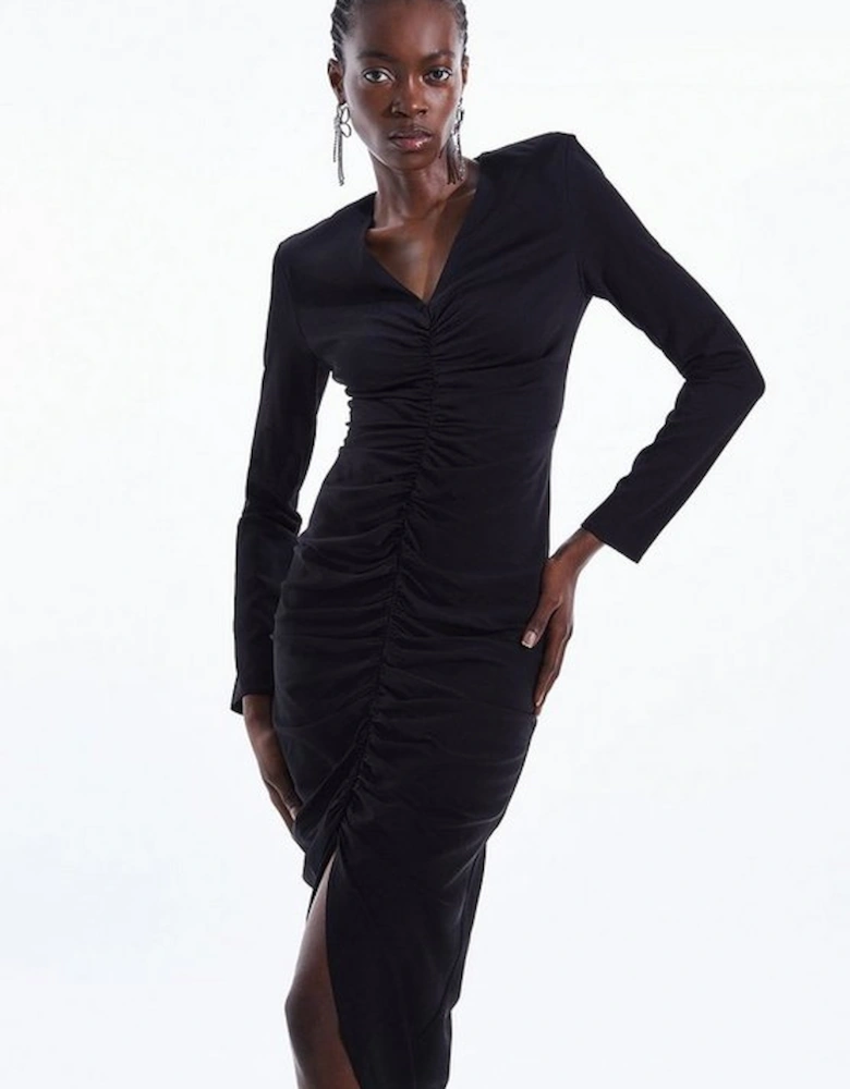 Compact Viscose Ruched Front Midi Dress