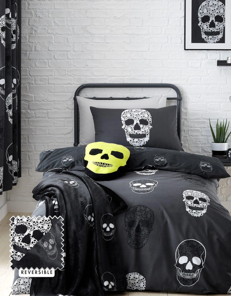 Skulls Halloween Duvet Cover Set - Grey