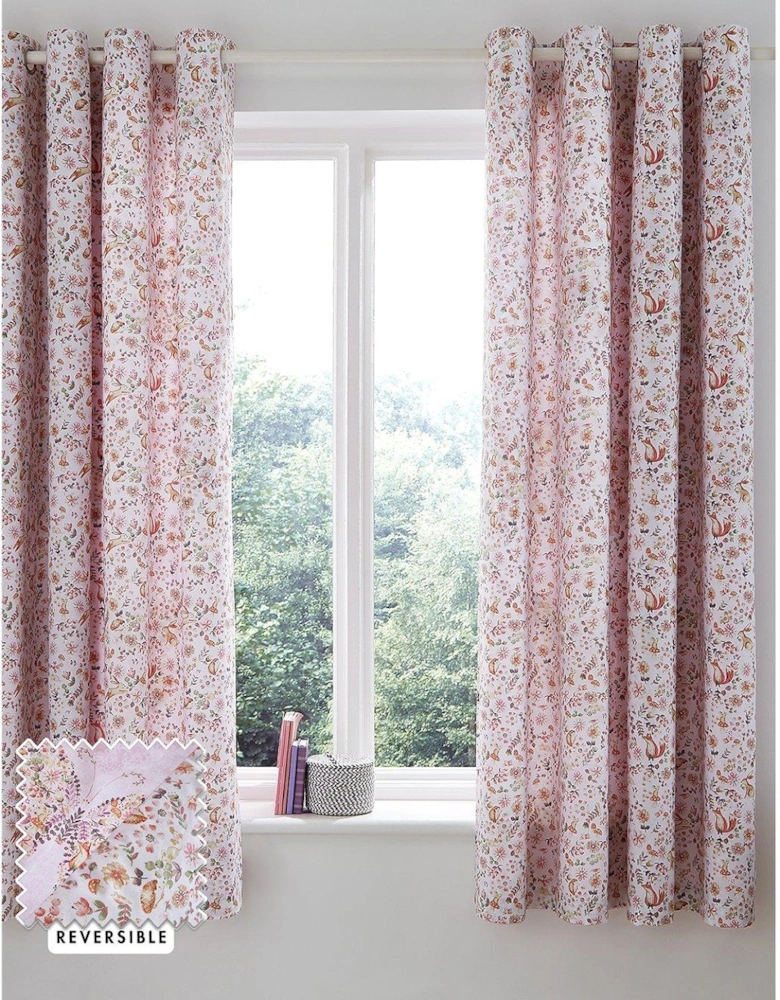 Enchanted Butterfly Reversible Eyelet Curtains - Pink