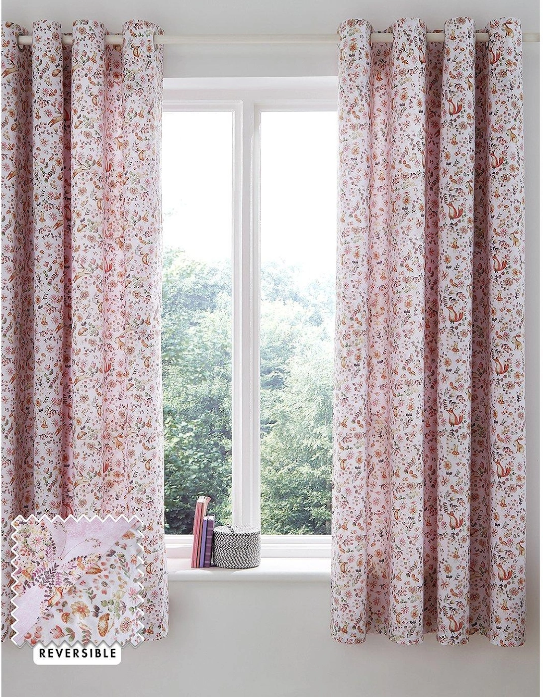 Enchanted Butterfly Reversible Eyelet Curtains - Pink, 2 of 1