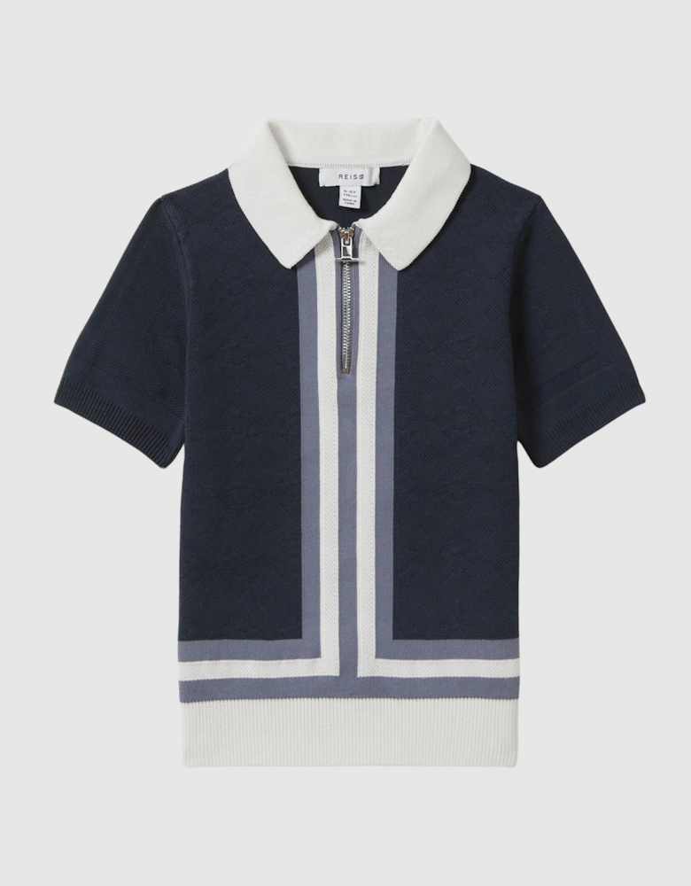 Cotton Knitted Half-Zip Polo T-Shirt