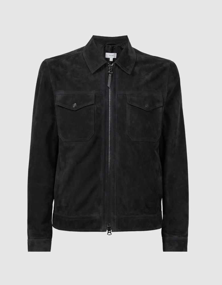 Suede Zip-Through Trucker Jacket