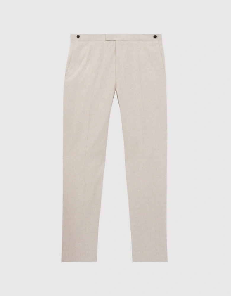 Slim Fit Cotton-Linen Check Adjustable Trousers