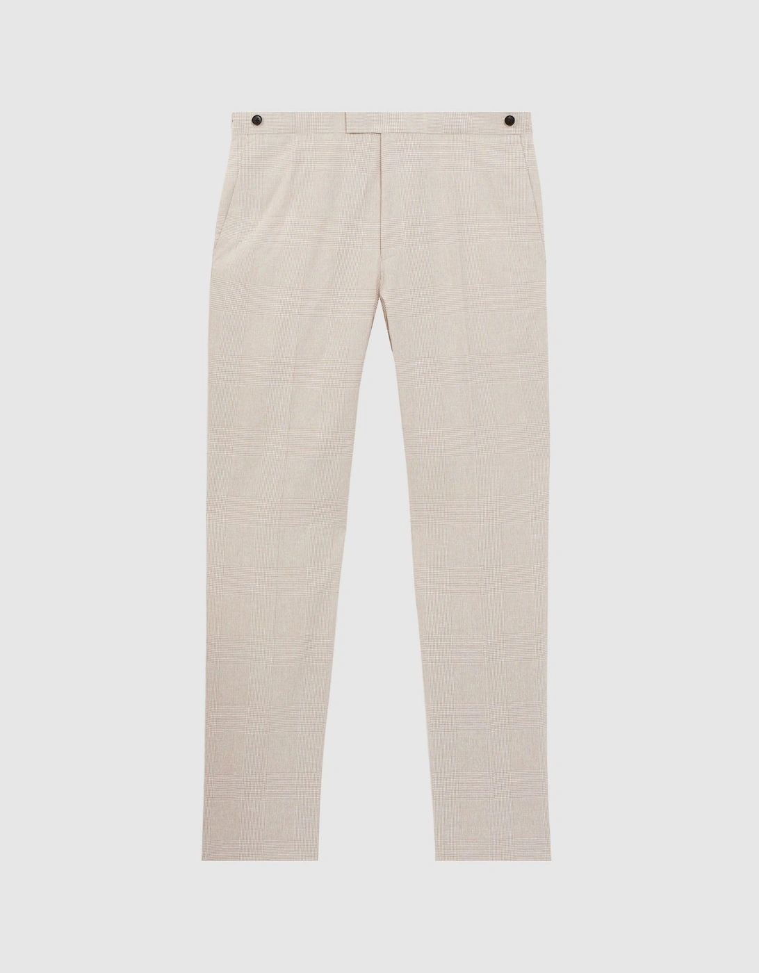 Slim Fit Cotton-Linen Check Adjustable Trousers, 2 of 1
