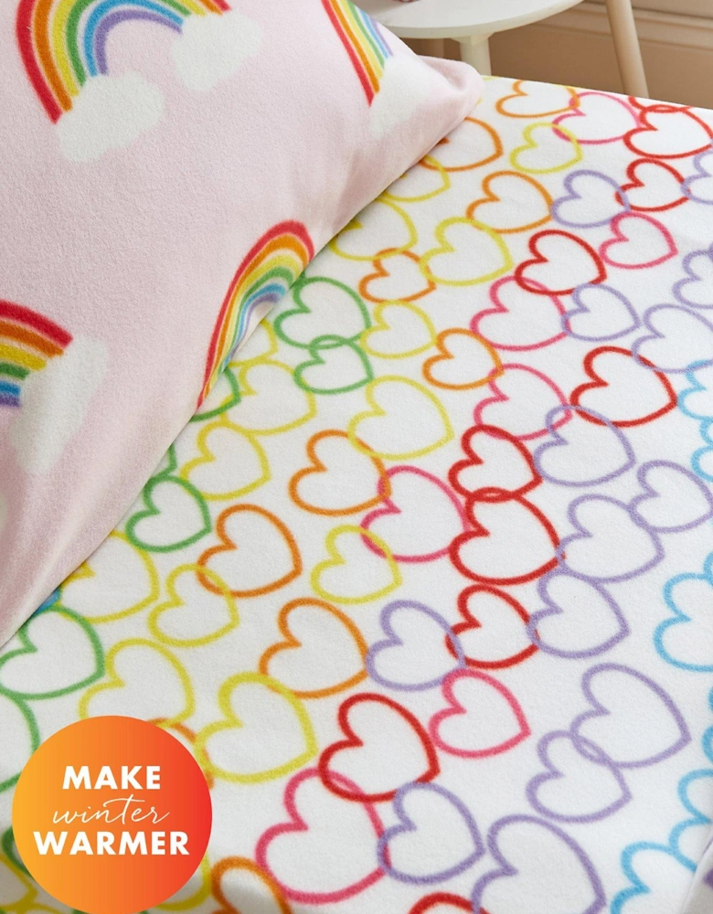 Rainbow Hearts Soft Cosy Fleece Fitted Sheet - Pink