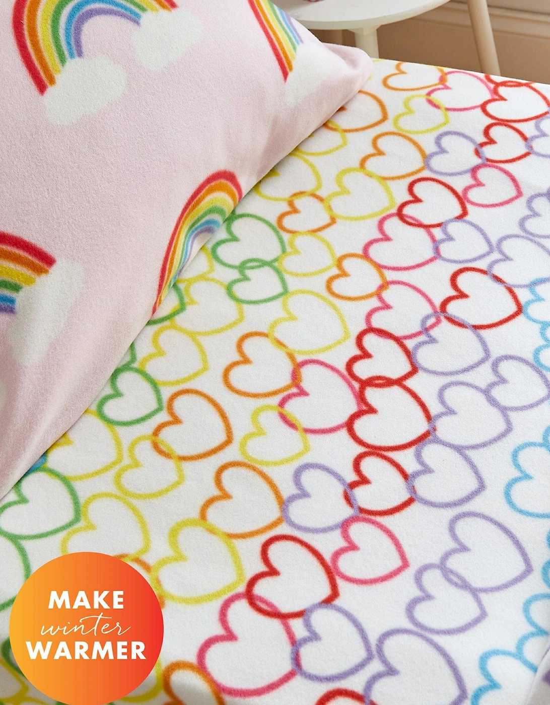 Rainbow Hearts Soft Cosy Fleece Fitted Sheet - Pink, 3 of 2