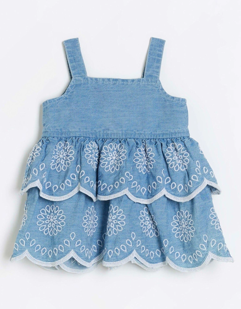 Baby Girl Denim Embroidered Dress - Blue