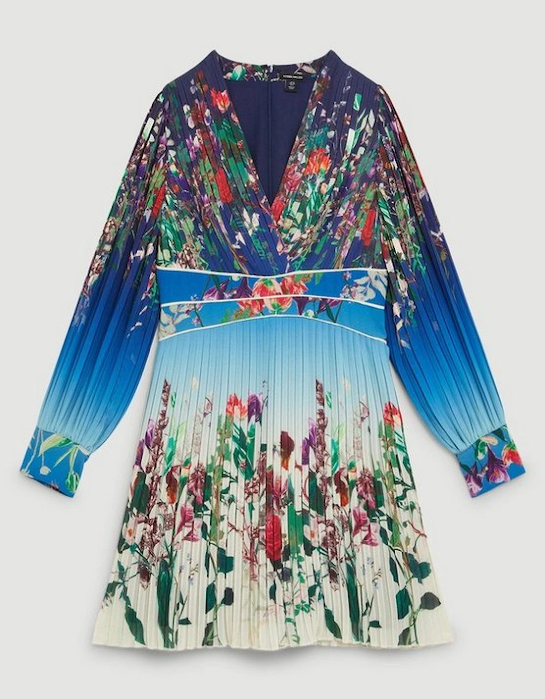 Pleat Detail Floral Long Sleeve Mini Dress