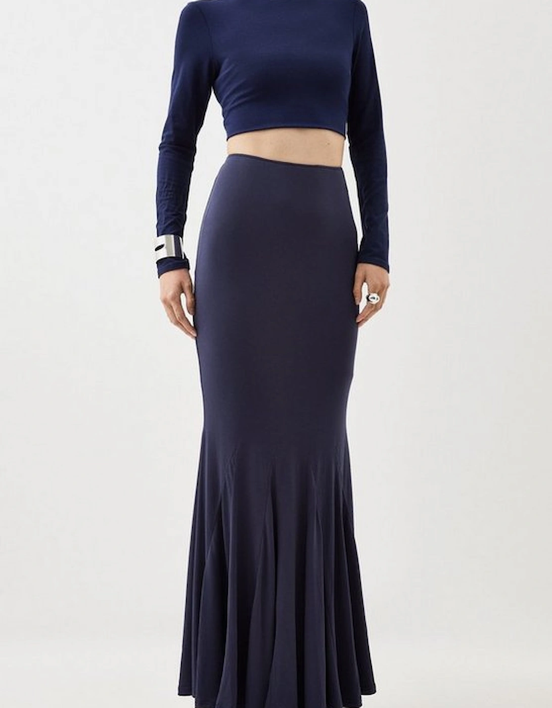 Jersey Crepe Ruched Midi Skirt