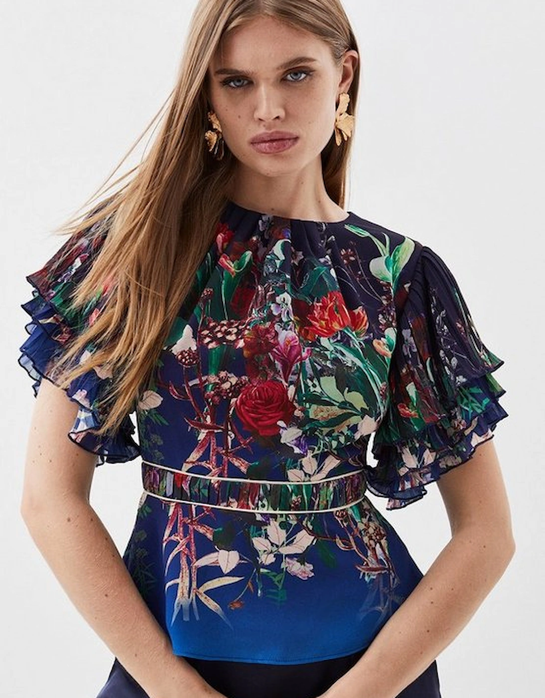 Pleat Detail Floral Ruffle Top, 5 of 4