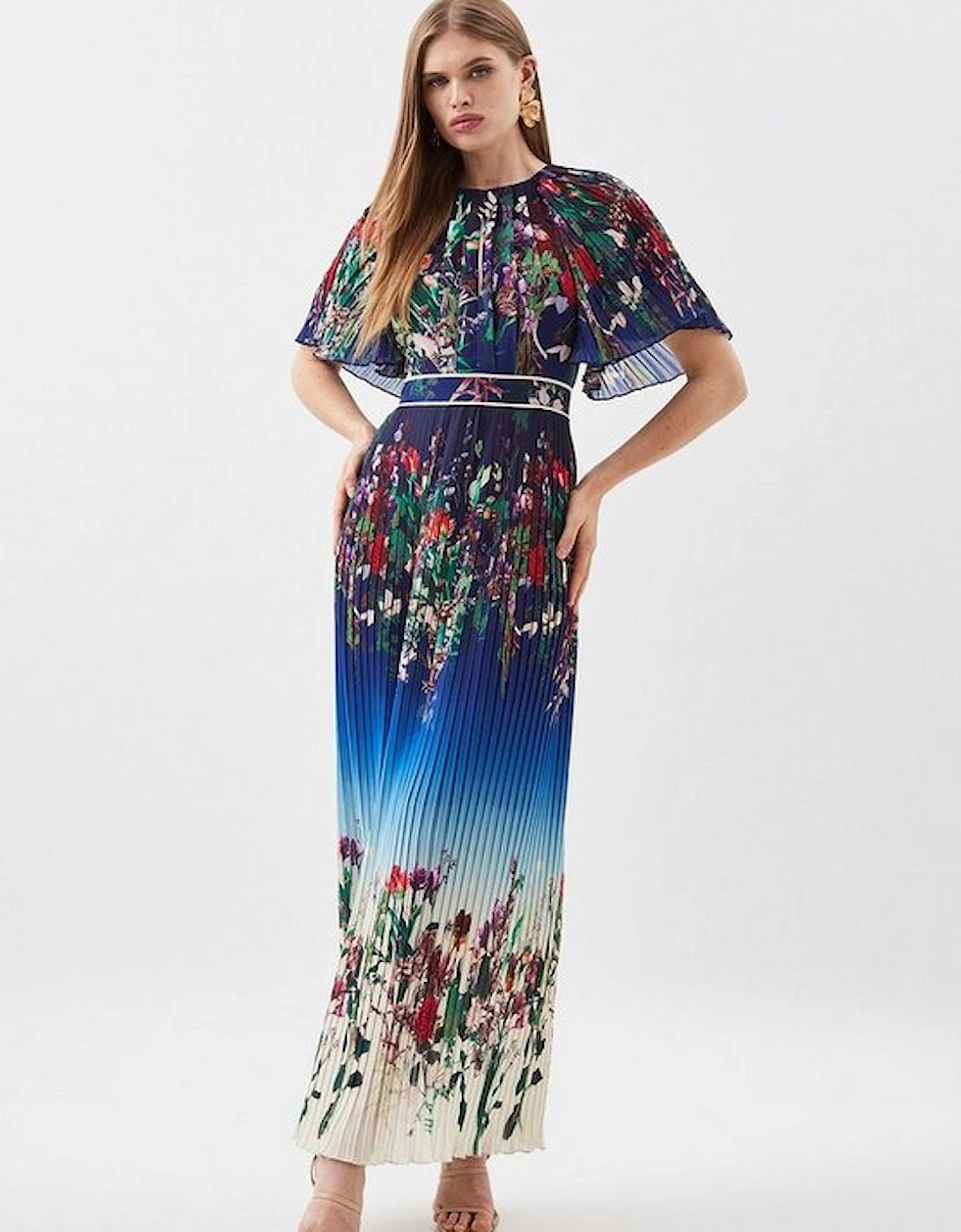 Pleat Detail Floral Woven Midaxi Dress, 5 of 4