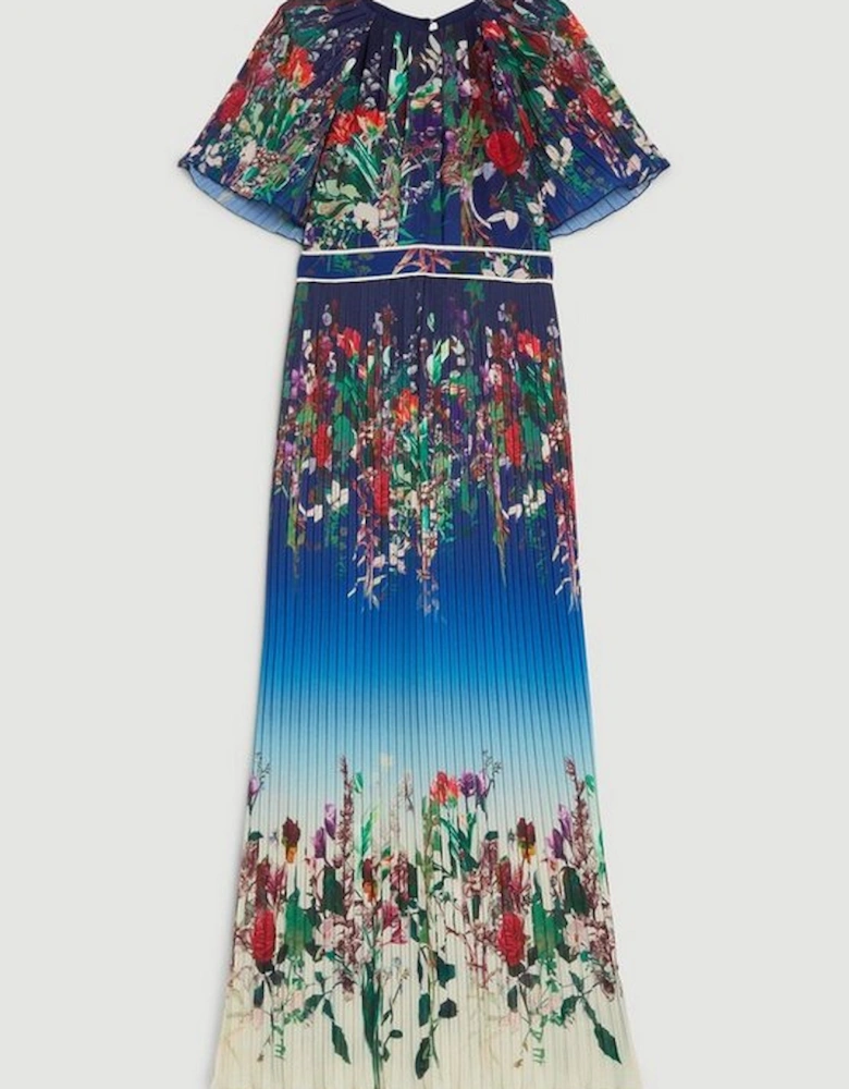 Pleat Detail Floral Woven Midaxi Dress