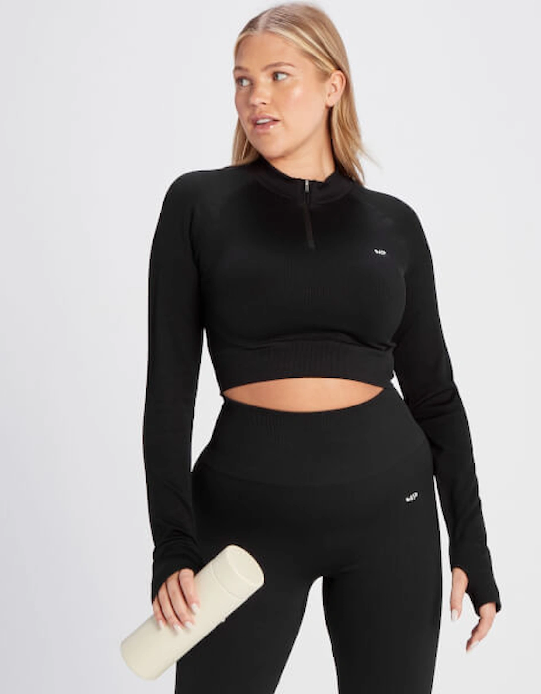 Women's Tempo Rib Seamless Crop 1/4 Zip - Black, 2 of 1